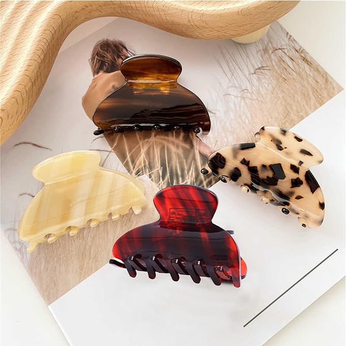 Womens Hair Clips Medium Claw Clips Tortoise Hair Jaw Clips Celluloid Hair Claw Clamps Acetate Hair Clip 3 Pack,Tortoise Shell/Tokyo/Brown