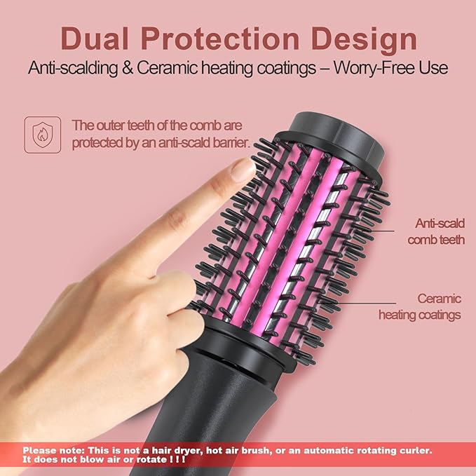 Youbella Cordless Hair Curling Iron Brush, Mini Travel Hot Straightener Comb, 3-in-1 Portable Wave Curling Wand, 1.5″ Ionic Heated Brush, USB Rechargeable Hair Curler, Black – No Automatic Rotation