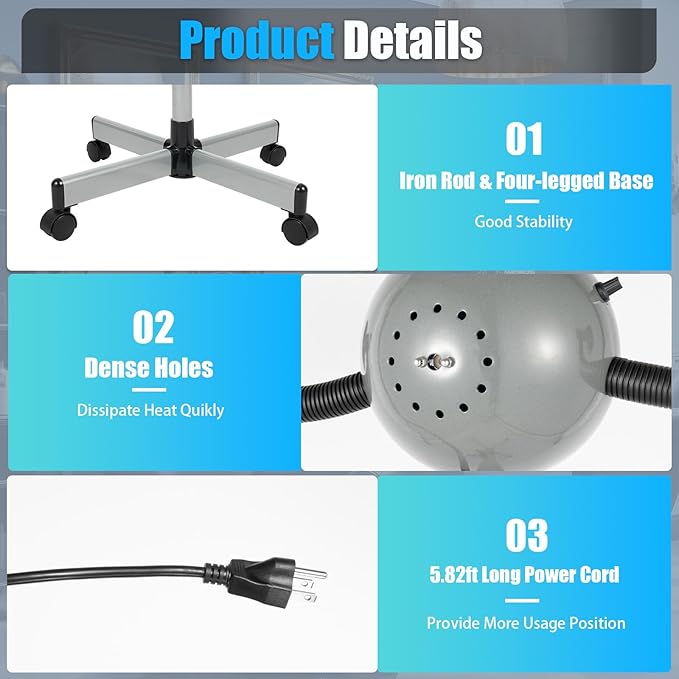 5 Head Infrared Heat Lamp,750W Red Lamp Salon Hair Steamer Perming Dyeing Adjustable Height Machine for Perming Dyeing Shaping Baking Oiling Hair Care