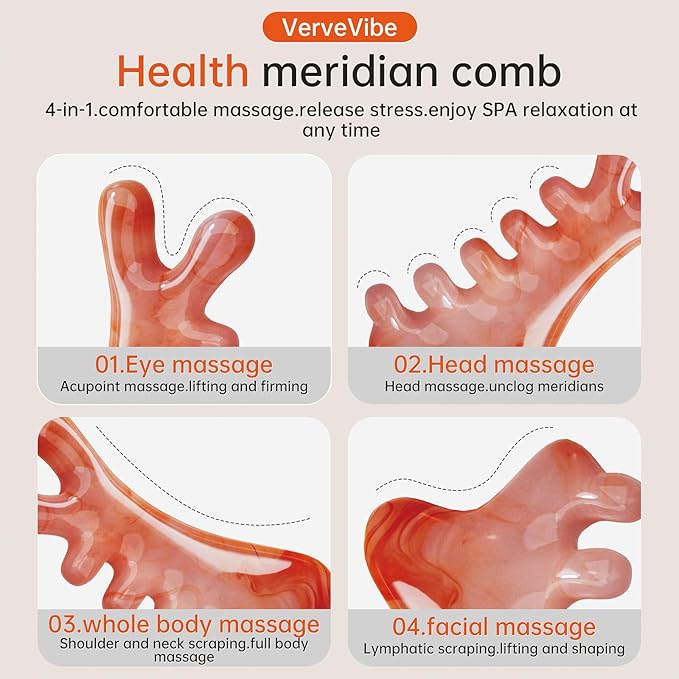 4-in-1 Acupressure Massage Comb - Portable Resin Scalp & Face Massager for Facial Toning, Head Relaxation, Eye Relief & Body Therapy | Bonus Lymphatic Drainage & Anti-Hair Loss (Yellow)