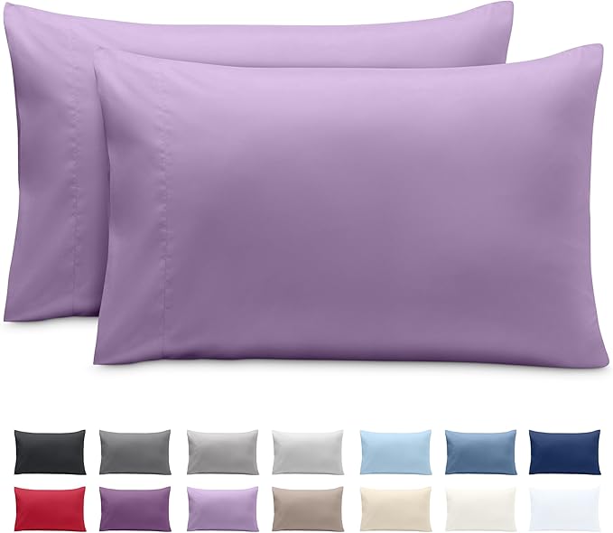 Bare Home Microfiber Pillow Cases - Queen Size Set of 2 - Cooling Pillowcases - Double Brushed - Easy Care - Envelope Closure (Queen Pillowcase Set of 2, Lavender)