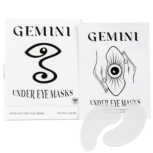 Gemini Under Eye Patches for puffy eyes, dark circles, under eye bags and wrinkles - 5 pairs biocellulose under eye masks for personal care - Certified Vegan