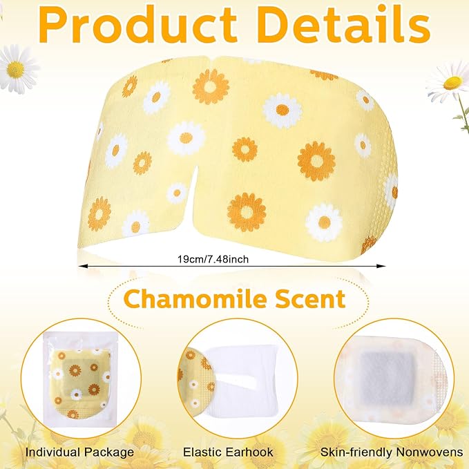 50 Packs Steam Eye Mask for Dry Eyes Spa Warm Sleep Eye Mask Self Heating Disposable Eye Masks for Home Office Travel Eyestrain Relieve (Chamomile Scent)