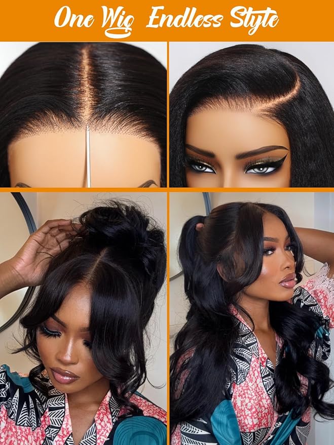 Julia Hair 13x4 Pre-Everything™ Loose Body Wave Human Hair Wig HD Lace Frontal Glueless Wig with Drawstring Face Framing Curtain Bangs Frontal 3D Body Wave Wig for Black Women Put On and Go 18 Inch