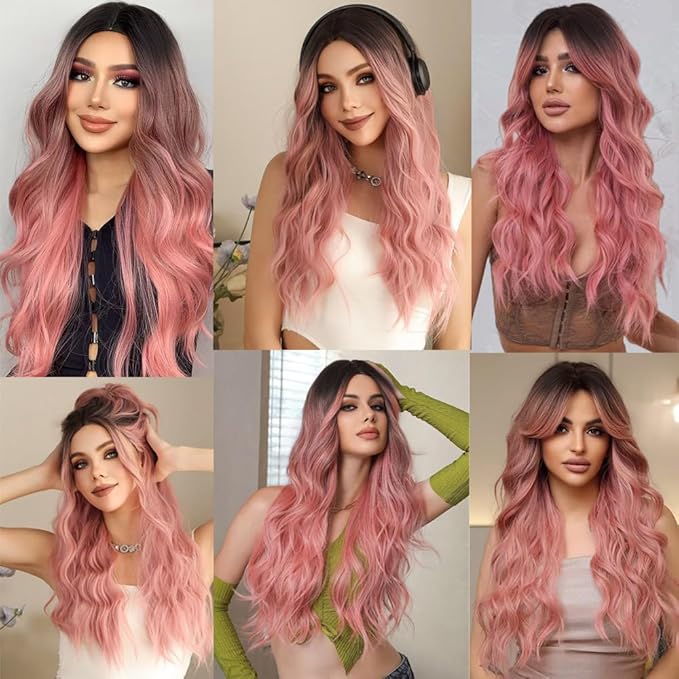 Ombre Bundles Human Hair 1Bpink Body Wave Bundle Brazilian Virgin Remy Hair 3 Bundles 26 28 30 Inch Double Weft 2 Tone Black and Pink Body Wave Bundle Hair Weave 300g