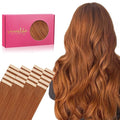 WENNALIFE Tape in Hair Extensions Human Hair, 20pcs 50g 24 inch Dirty Ginger Remy Hair Extensions Straight Human Hair Tape in Extensions Skin Weft Tape Extensions Human Hair