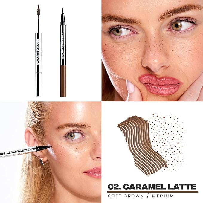Sacheu Brow & Freckle STAY-N Tinted Eyebrow Gel & Faux Freckle Pen — 2-in-1 Longwear Water Resistant Brows Tint, Cruelty-Free & Vegan, Caramel Latte