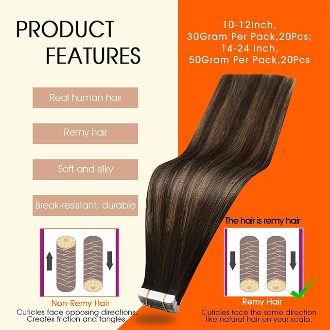 Full Shine Brown Hair Extensions Color 2/8/2 Balayage Brown Tape in Hair Extensions Human Hair 20Inch Remy Straight Extension 100G 40Pcs Soft Silky Seamless Skin Weft