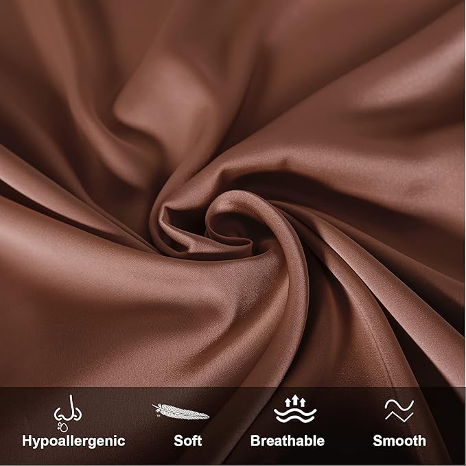 Mulberry Silk Pillowcase for Hair and Skin,Standard Size Cooling Silk Pillow Case with Hidden Zipper,Allergen Proof Dual Sides Soft Breathable Smooth Silk Pillow Cover for Women(Standard,Coffee)