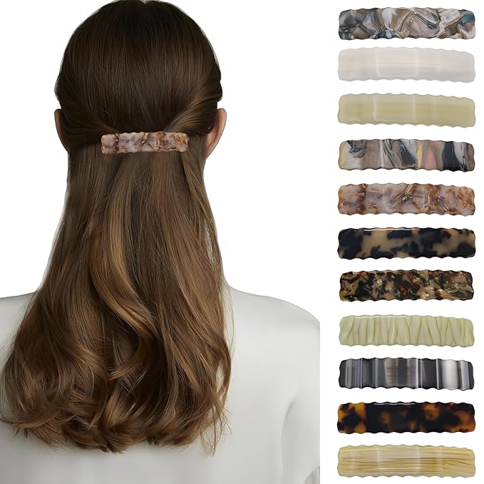 Hair Clips for Women,3.5 Inch Acetate Medium Hair Claw Clips for Women Thin Thick Curly Hair,Strong Hold No Slip Grip,French Classic Multicolor Barrettes Hair （Amber Brown Oblong）