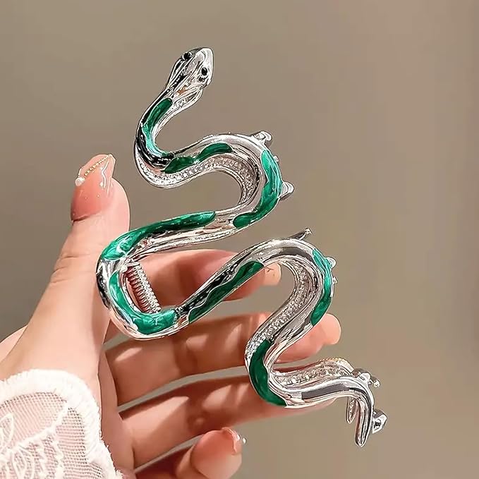 Green Snake Metal Claw Hair Clip, 1Pcs 4.52Inch Hair Clip for Thin/Thick Hair, Non-Slip Strong Hold Grip, Animal Themed Hair Accessory