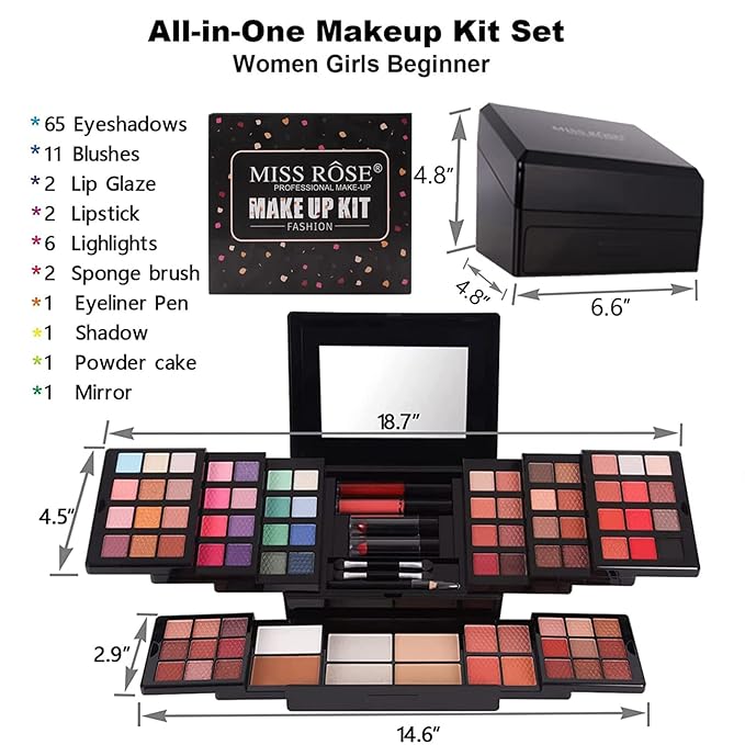 88 Colors Professional Makeup Palette Set Kit Combination, All In One Makeup Gift Set for women Full Kit， include Eyeshadow,Lipstick,Compact Powder,Eyeliner,Concealer（006-Black）