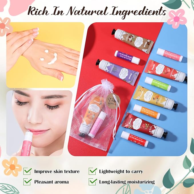 Thank You Gifts for Employee Hand Cream and Lip Balm Bulk Set with Organza Bag Thank You Card Hand Lotion Appreciation Gift Set for Women Men Coworkers Volunteer(24 Set)