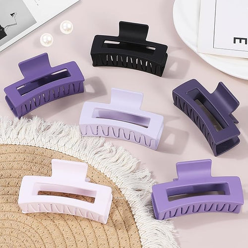 3.5 Inch Medium Hair Claw Clips 6 Pack Hair Clips for Women Square Rectangle Claw for Hair Banana Jaw Clips Hair Accessories for Girls (Purple)