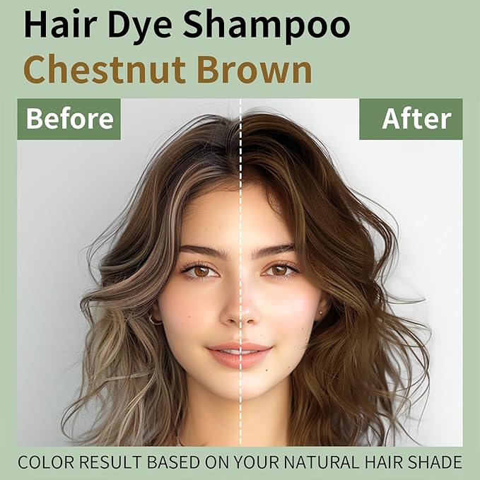 3 in 1 Hair Dye Shampoo for Gray Hair, 16.9 Fl Oz (Chestnut Brown for Men & Women)