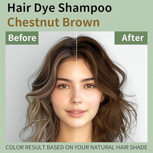 3 in 1 Hair Dye Shampoo for Gray Hair, 16.9 Fl Oz (Chestnut Brown for Men & Women)