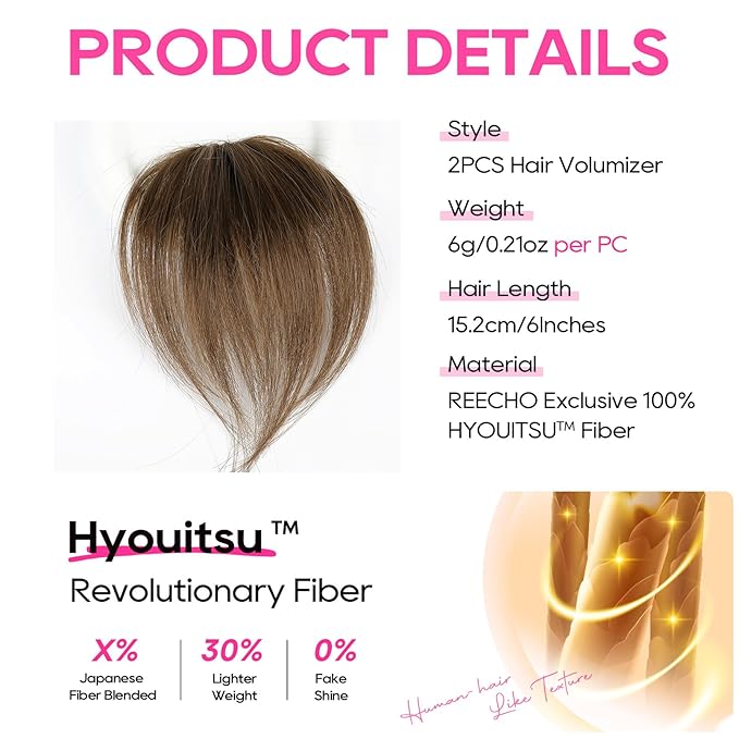 REECHO Clip in Hair Volumizer, 2PCS 6 inch Short Thick Clip in Hairpieces Adding Extra Volume Hair Extensions for Women (Light Brown)