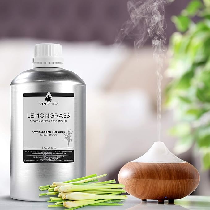 VINEVIDA Lemongrass Essential Oil - Gallon Lemongrass Oil Undiluted - Bulk Gallon Essential Oil for Soap Making Safe for Skin - DIY Candle Scents for Candlemaking Scents - 8 lbs Lemongrass Oil