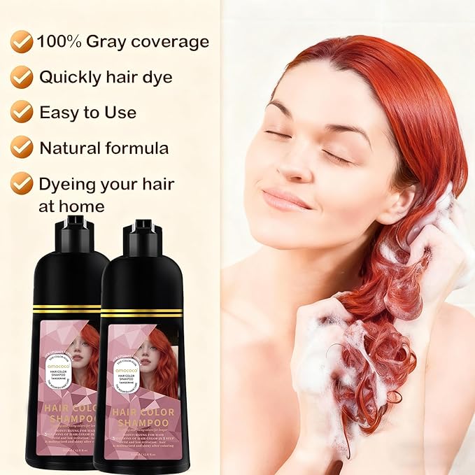 Hair Dye Shampoo, 3 in 1 Gray Hair Coverage, One-Step Wash-In Hair Dye, Shampoos for Color Treated Hair, Semi Permanent Hair Color Shampoo for Women & Men, 13.6 fl. oz, Orange-Red