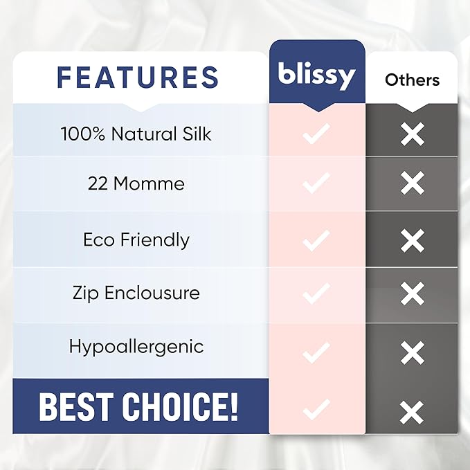 Blissy Silk Pillowcase - 100% Pure Mulberry Silk - 22 Momme 6A High-Grade Fibers - Silk Pillow Cover for Hair & Skin - Regular, Queen & King (Sky Blue, King)