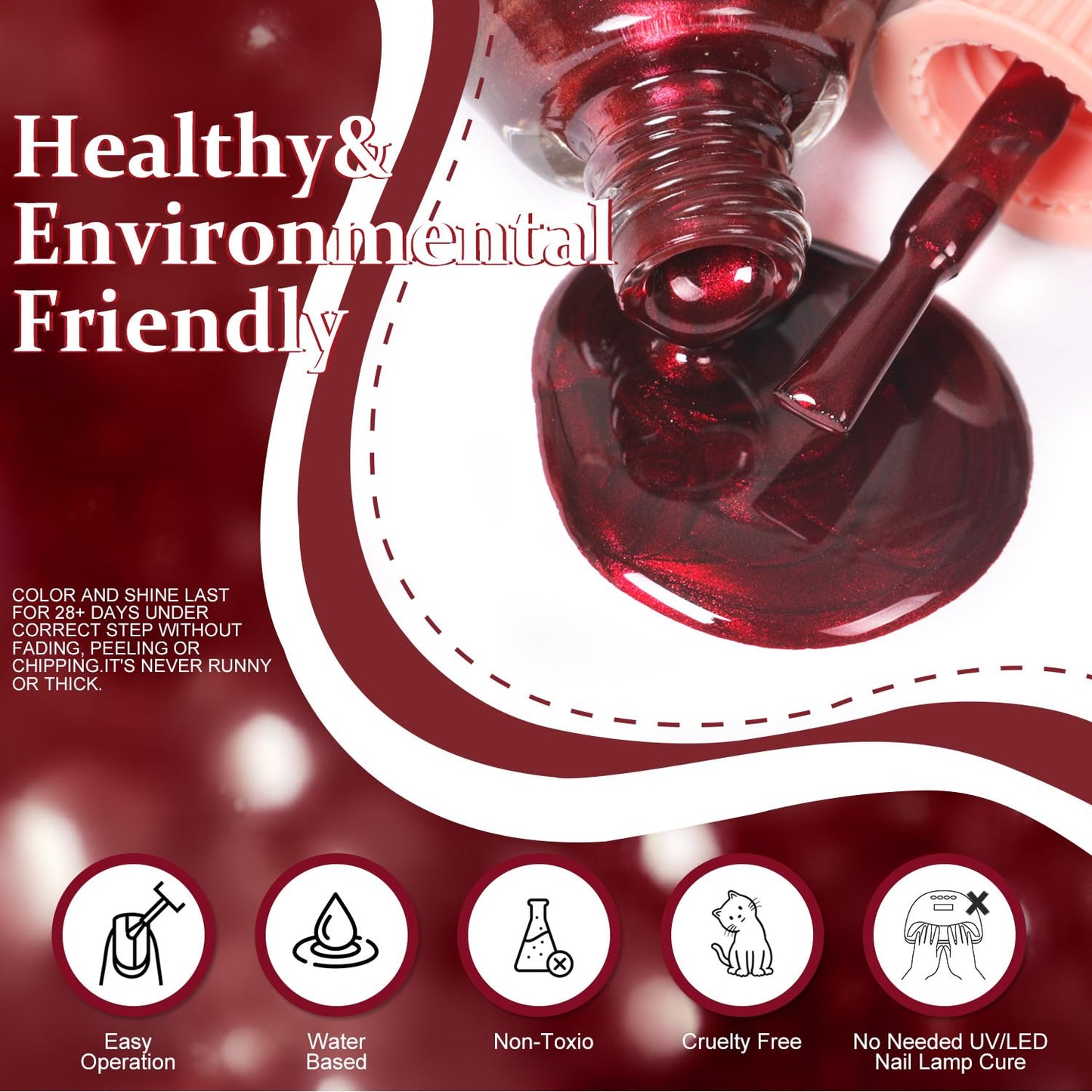 Major Dijit Quick Dry Nail Polish Pearl Wine Red Summer Nail Lacquer for Nail Art Regular Nail Polish 0.41 fl oz.