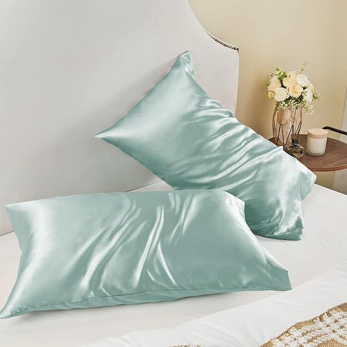 BEDELITE Satin Pillowcase for Hair and Skin, Super Soft and Cooling Similar to Silk Pillow Cases 2 Pack with Envelope Closure, Gift for Women Men(20"x40" King Size, Haze Blue)