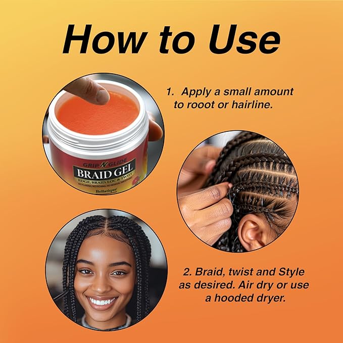 GRIP N GLIDE Braiding Gel Maximum Hold for LOC & Twist - No Flaking, No Whitening, Fast Drying, High Shine, Cool & Refreshing, Long Lasting Hold (5 oz)