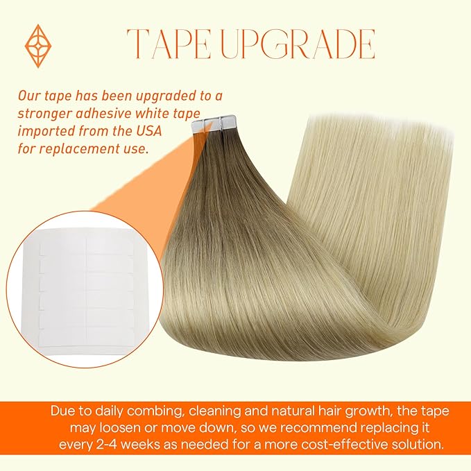 Full Shine Tape in Hair Extensions Human Hair 3 Dark Brown and 8 Fading to 613 Bleach Blonde 20 Inch 50G 20Pcs Invisible Tape in Hair Extensions Balayage Hair Extensions Tape in Ombre Hair Extensions