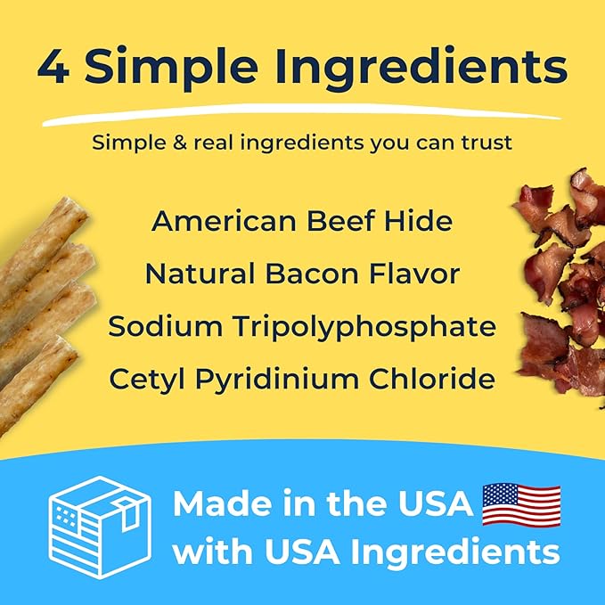Tartar Shield Soft Rawhide Chews | Safe Dental Treats for Large Dogs | Vet VOHC Approved | Daily Bone Cleans Teeth & Gums Fresh Breath Oral Health Support | USA Made | (Large Dogs / 8 Count)