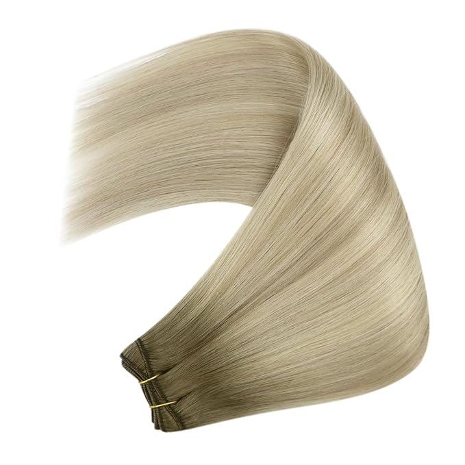 YoungSee Hair Extensions Weft Ash Blonde Sew in Hair Extensions Balayage Ash Blonde Mix Platinum Blond Weft Hair Extensions Human Hair Soft and Silky Straight Hair 20Inch 100G