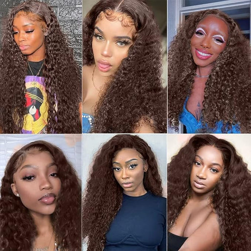 34 Inch Color 4 Bundles Human Hair Brown Water Wave Bundles Double Weft Chocolate Brown Wet and Wavy Bundle Hair Weave Niegmeag Brazilian Virgin Remy Hair Extensions 100g
