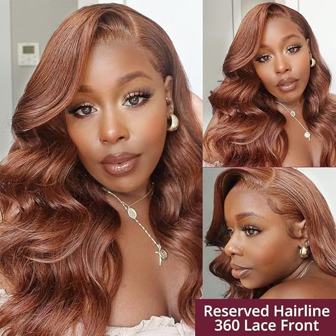 AMIRTY 250 density 36 Inch Dark Ginger Wig Human Hair Pre Plucked 13x4 Auburn Colored Lace Front Wigs Body Wave Glueless Wigs Human Hair HD Lace Frontal Reddish Brown Human Hair Wig