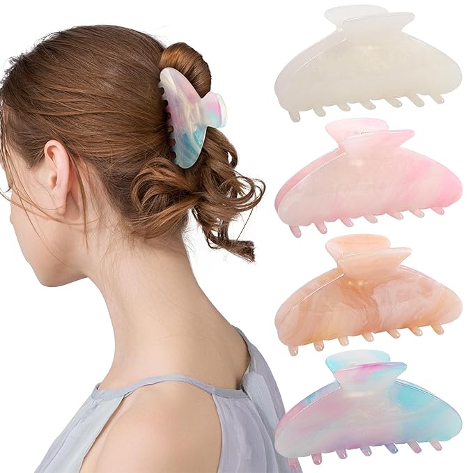 4 Pack Large Acrylic Hair Claw Clips for Women Girls, Cute Banana Barrettes Clips for Thick Thin Hair