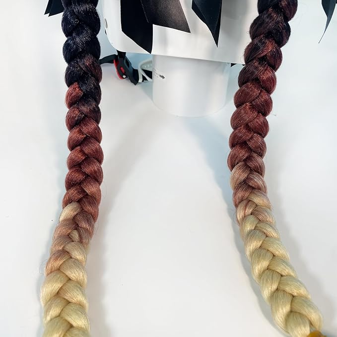 2PCS Ponytail Motorcycle Helmet - Hair Tails for Helmets, Suction Cup, Reusable (Black-Brown)