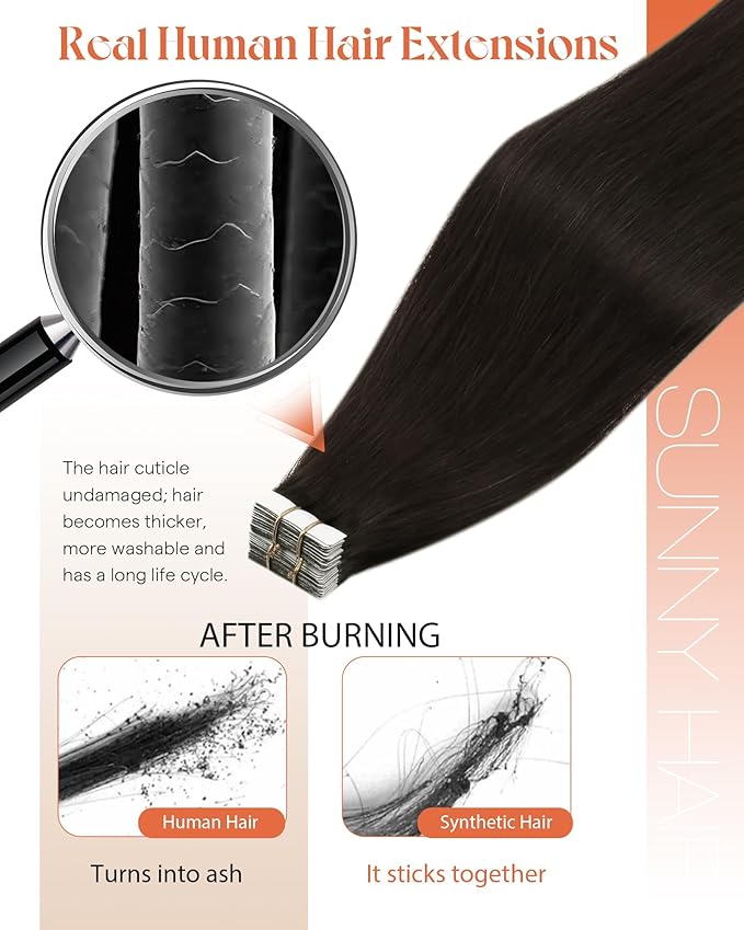 Sunny Hair Tape in Hair Extensions Human Hair 22inch Hair Extensions Real Human Hair Tape in Extensions for Women Darkest Brown Invisible Natural Straight Skin Weft Double Sided Tape 40pcs 100g