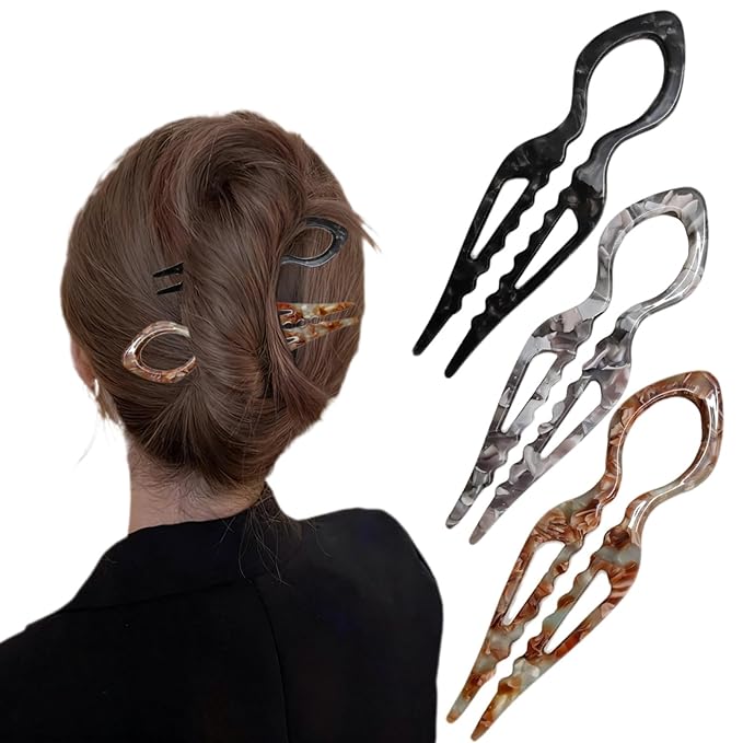 3Pc Prestige Hair Pin,French Hair Pins for Women, Women Hair Accessories, Suitable for Thick Hair (black,light gray,dark yellow)