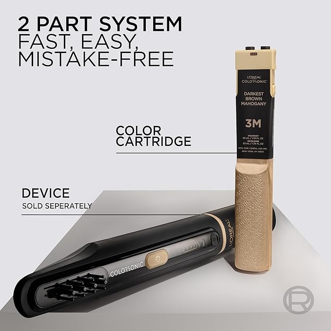 L'Oreal Paris Colorsonic Permanent Hair Dye Cartridge, Hair Color for Root Touch Up, Gray Coverage or All Over Color in just 5 Minutes, 3M Darkest Mahogany Brown (Coloring Device Sold Separately)