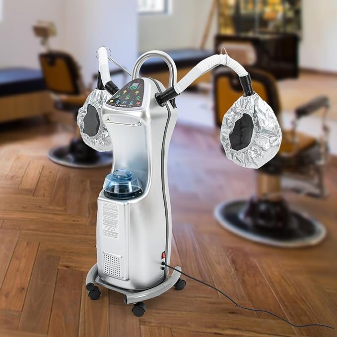 Steamer for Hair Salon,Ozone Micro Mist Hair Steamer, 650W Hair Salon Professional Ozone Hair Steamer Free Standing Color Processor with Dual Caps,Rolling Base for Deep Hair Care Repair, Hair Styling