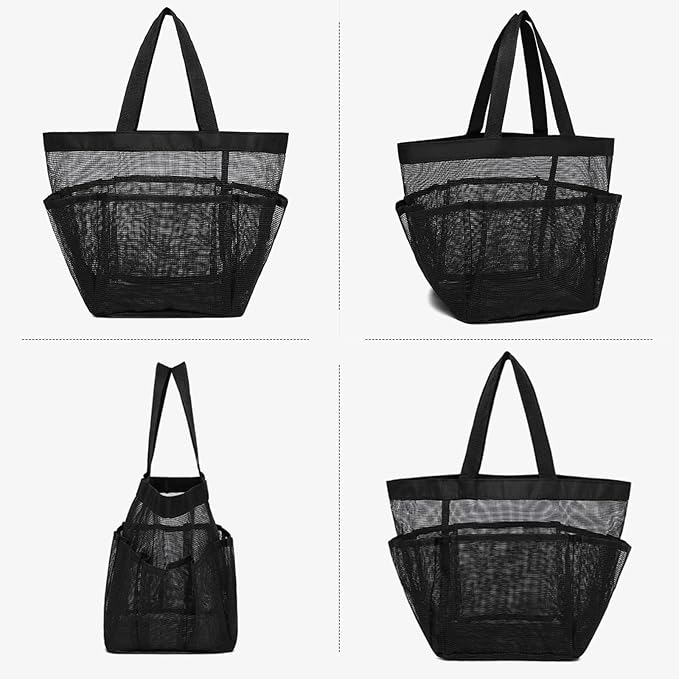 Mesh Shower Caddy Portable, Shower Tote Bag for Dorm Room Essentials, 8 Pockets Large Shower Basket for College Gym Beach Camping (Black)