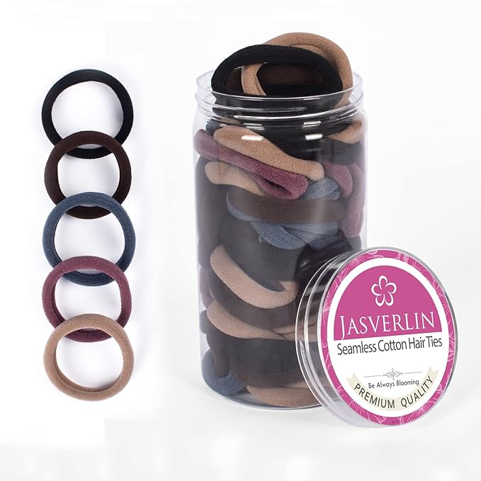 100 Pcs Dark Brown No Damage Hair Ties Cotton Ponytails Holders Seamless Soft Thick Hair Bands, Accessories for Women Girl 1 1/2 inch (Dark Neutral)