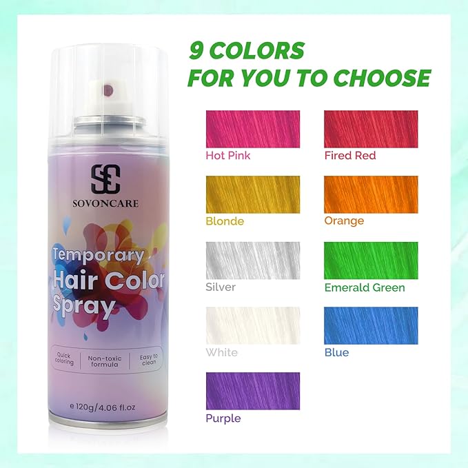 Emerald Green Temporary Hair Color Spray, SOVONCARE Natural Hair Wax Dye Spray for Kids Halloween, Christmas Party, Cosplay -On 1-Day Washable 120ML