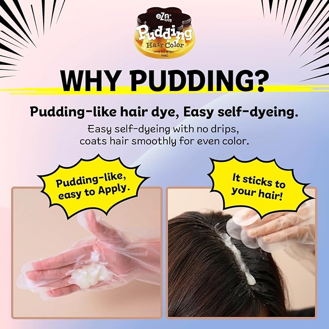 eZn Pudding Hair Dye Ammonia Free Semi-Permanent Self Hair Dye DIY Kit included contain Keratin Made in Korea Beauty (Dark Ash)