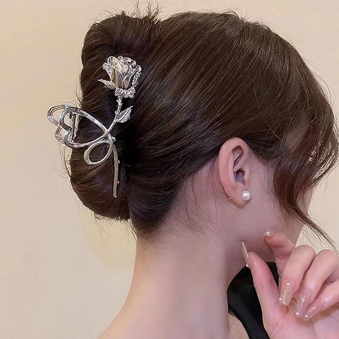 Flower Metal Hair Clips Claw, 1Pcs Flower Hair Claw Clips for Thin Thick Hair Accessories Non-Slip Rose Hair Claw Clip for Women Girls Fashionable Hair Styling