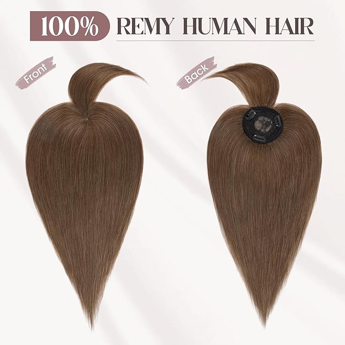 MY-LADY Human Hair Toppers for Women Real Human Hair with Bangs Thin 8.5 * 8.5CM Mono Base Clip in Remy Hairpieces Light Weight 10 Inch Medium Brown