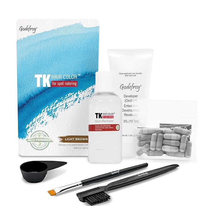 Godefroy Hair Color TK 20 Application and 4 oz Coloring Stain Remover Combo, Complete Coverage of Gray Hair Roots, Salon Quality Results - Light Brown