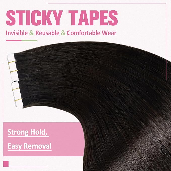 YoungSee Human Hair Tape in Extensions Brown Invisible Tape in Hair Extensions Real Human Hair Dark Brown Tape on Remy Hair Extension Straight 18 Inch 20pcs 50g Adding Length