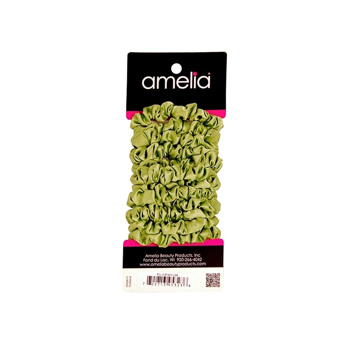 Amelia Beauty, Lime Satin Small Scrunchies, 12-Pack – No Damage Hair Ties for Women, Gentle & Durable Hair Accessories, 2.5in x 0.5in