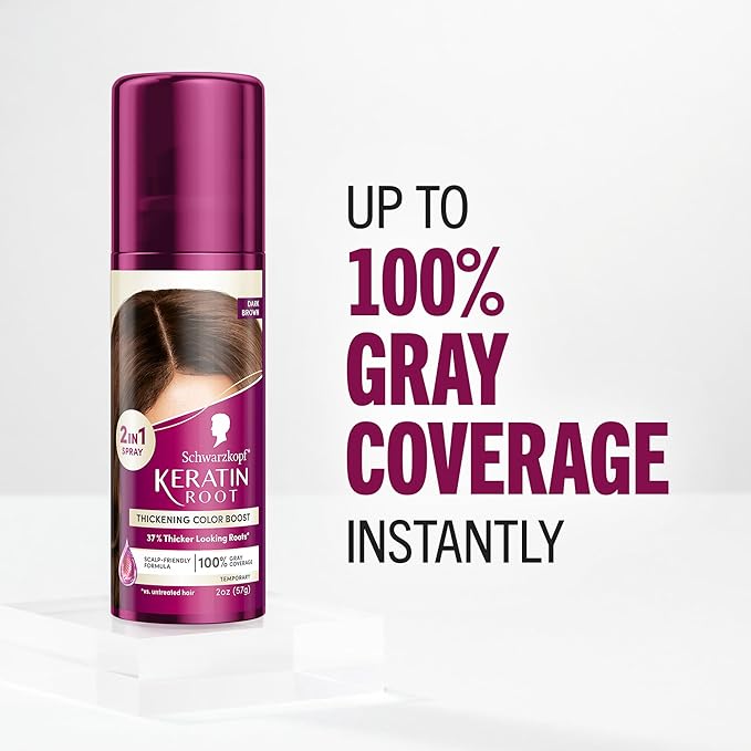 Schwarzkopf Keratin Color Root Temporary Hair Color Spray, Dark Brown - Salon Inspired Temporary Hair Dye, for up 100% Gray Coverage and Thicker Looking Roots, Ammonia free (Pack of 2)