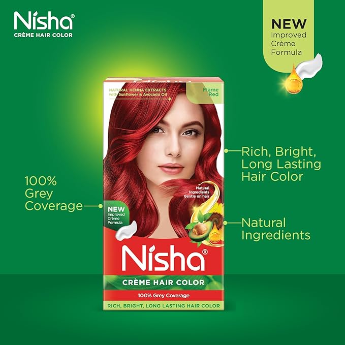 Nisha Cream Hair Color (150 ml/each) Flame Red Pack of 1