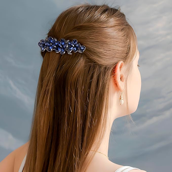 Joez Wonderful Rhinestone Hair Clips, Bridal Hair Accessories for Women, Sparkly Crystal Hair Pins, Fancy Hair Barrettes for Wedding, Bride, Long Hair (Blue Flower, 1 Pcs)